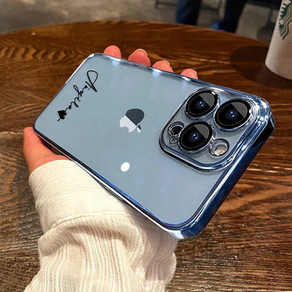 15 16 Pro Max Personalised Customized Name Case for Iphone 16 15 14 13 12 11 Pro Max Plating Transparent Clear Cover 16 Pro Max