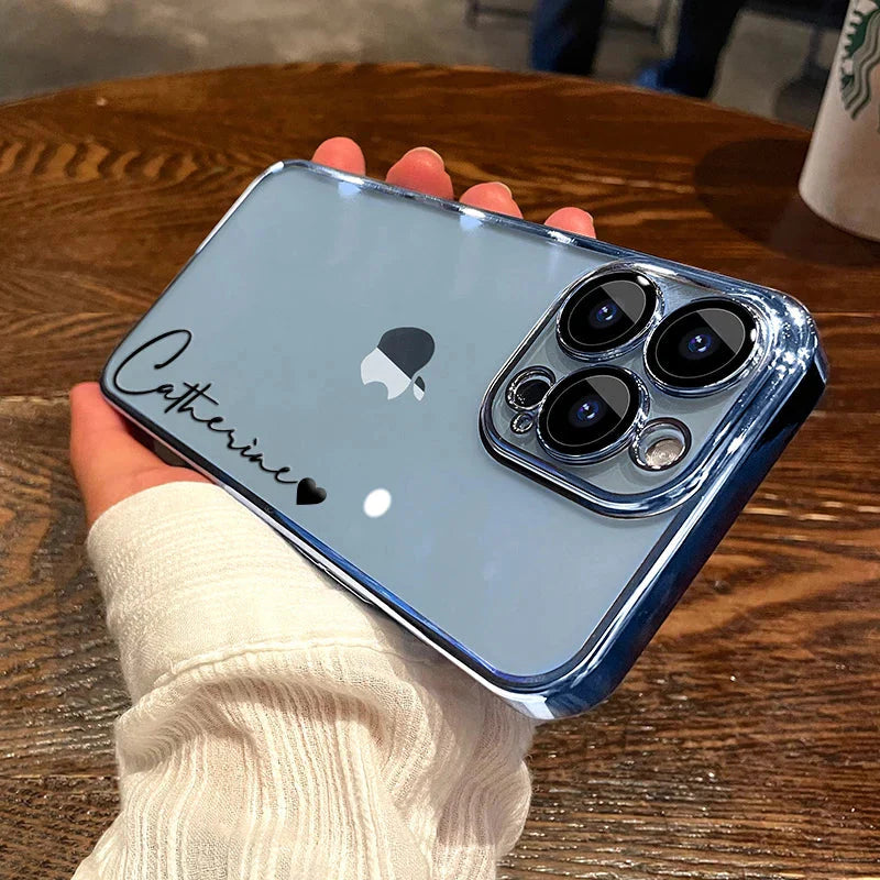 15 16 Pro Max Personalised Customized Name Case for Iphone 16 15 14 13 12 11 Pro Max Plating Transparent Clear Cover 16 Pro Max